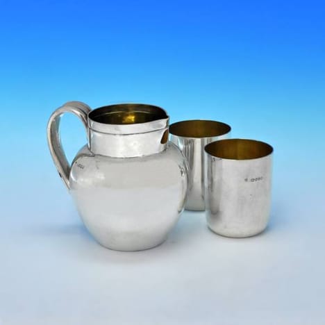 Antique Sterling Silver Water Jug And Pair Of Beakers - Angel & Savoury Hallmarked In 1889 London - Victorian - Image 1
