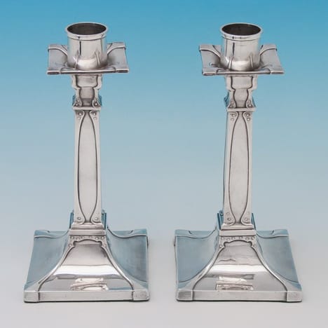 Antique Sterling Silver Pair Of Candlesticks - William Hutton Hallmarked In 1906 London - Edwardian - Image 1