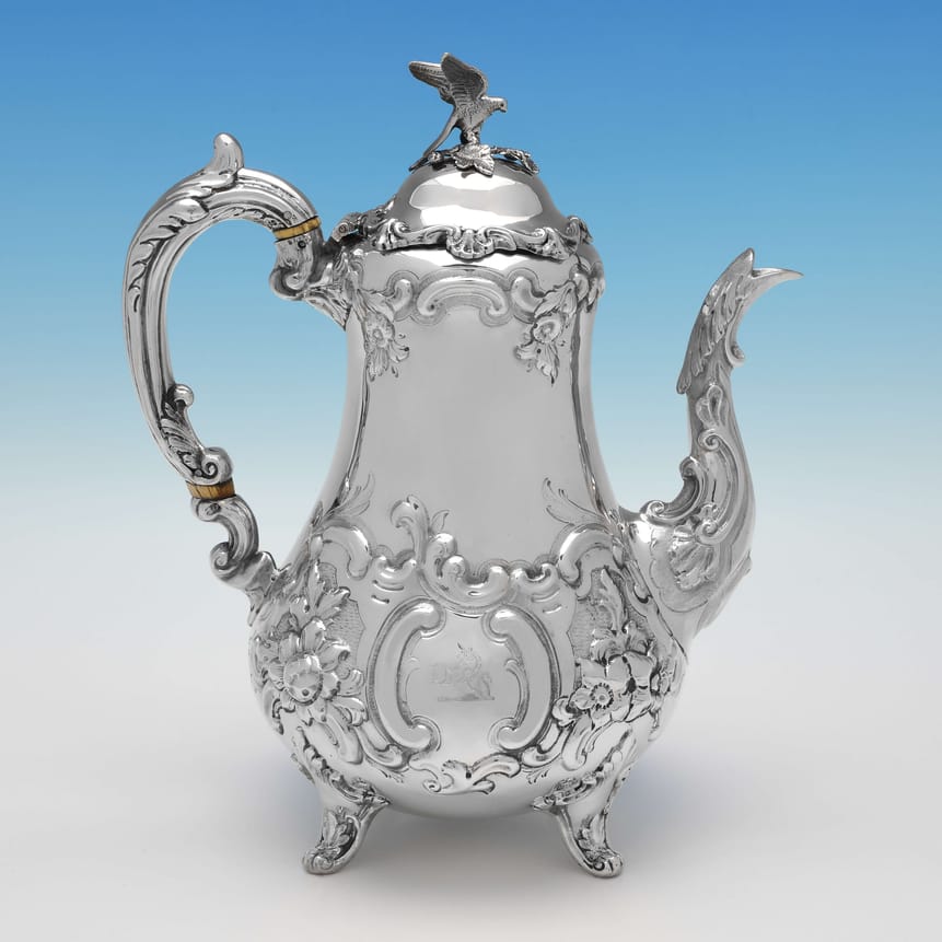 Antique Sterling Silver Coffee Pot - William Hunter Hallmarked In 1850 London - Victorian - Image 1