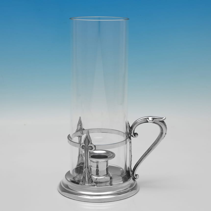 Antique Sterling Silver & Glass Hurricane Lamp - John Round & Son Ltd., hallmarked in 1889 London - Victorian