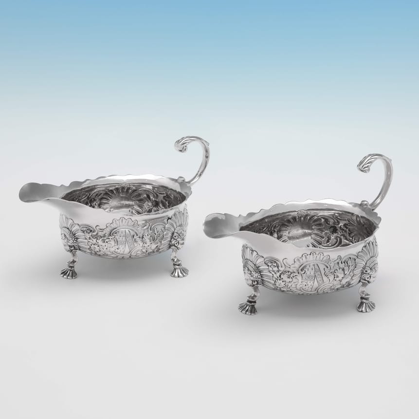 Antique Sterling Silver Pair Of Sauce Boats - Richard Kersill Hallmarked In 1746 London - Georgian - Image 5