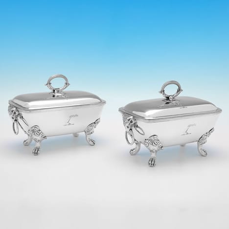 Antique Sterling Silver Pair Of Sauce Tureens - John Emes Hallmarked In 1801 London - Georgian - Image 5