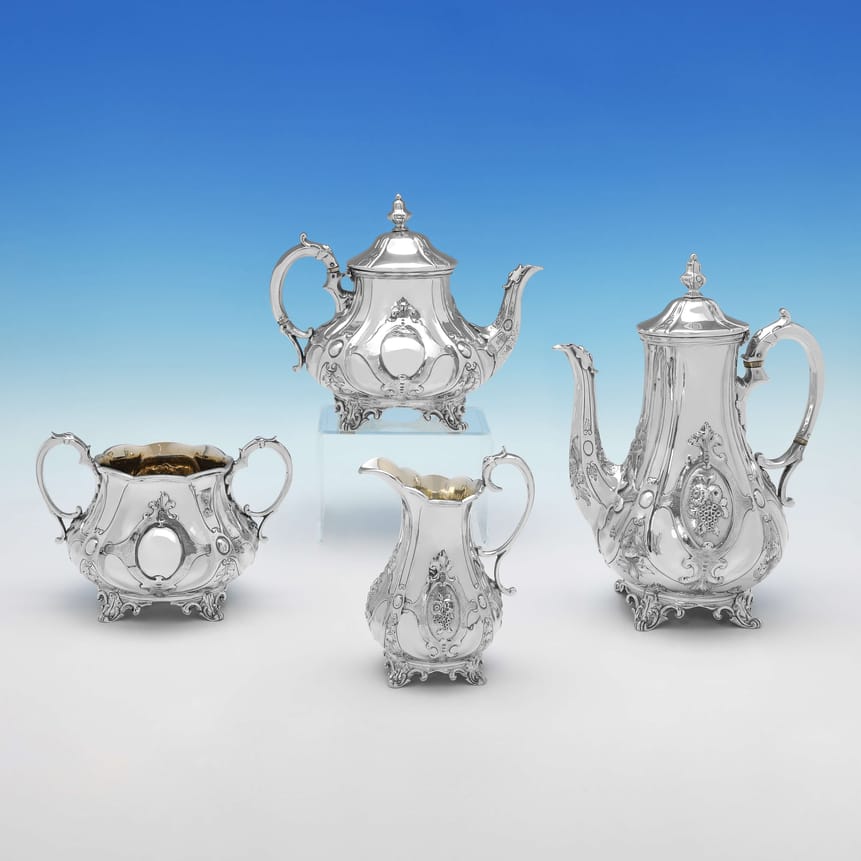 Antique Sterling Silver 4 Piece Tea Set - William Hunter Hallmarked In 1853 London - Victorian - Image 5