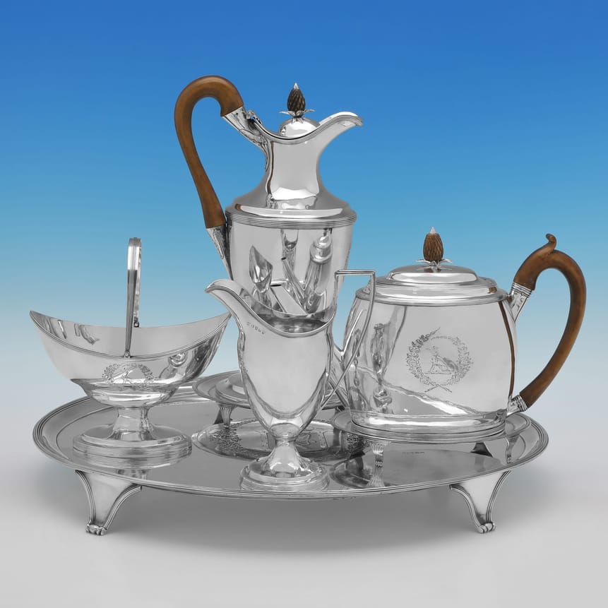 Antique Sterling Silver Tea Set - Crispin Fuller, hallmarked in 1795 London - George III