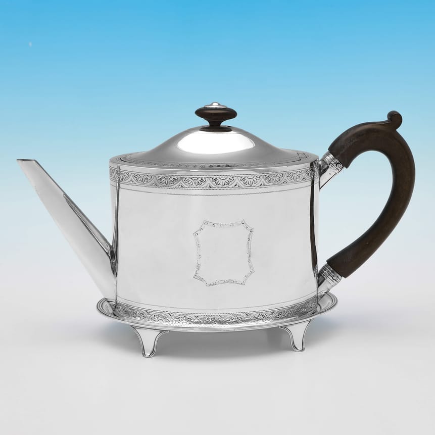 Antique Sterling Silver Teapot & Stand - Henry Chawner Hallmarked In 1793 London - Georgian - Image 5