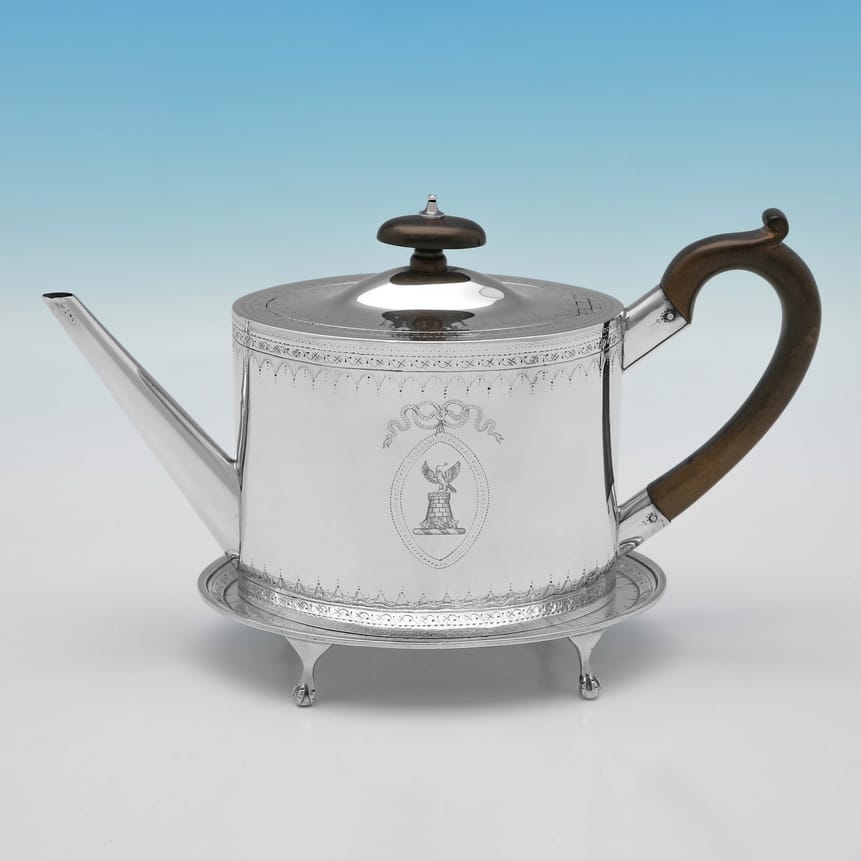 Antique Sterling Silver Teapot And Stand - John Denziloe Hallmarked In 1787 London - Georgian - Image 1
