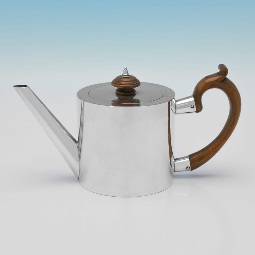 Antique Sterling Silver & Wood Teapot - John King, hallmarked in 1775 London - George III