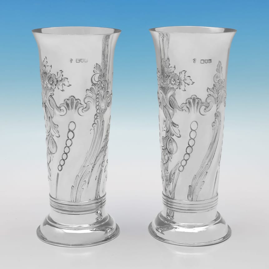 Antique Sterling Silver Pair of Vases - Charles Stuart Harris, hallmarked in 1897 London - Victorian