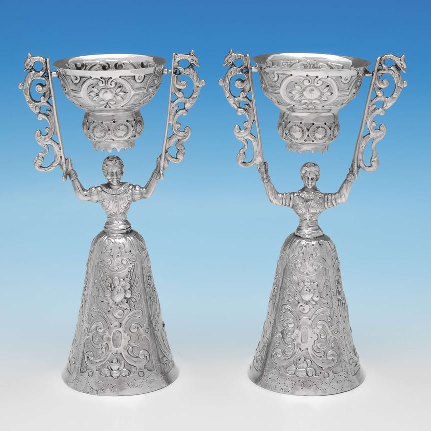 Antique Sterling Silver Pair Of Wager Cups - Martin Sugar Hallmarked In 1891 London - Victorian - Image 1