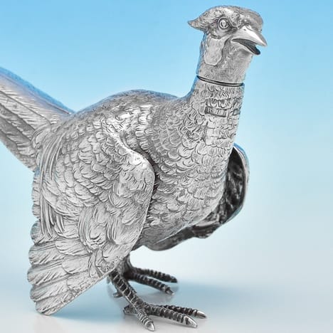 Sterling Silver Pair of Pheasants - hallmarked in 1925 Sheffield - George V - Image 2