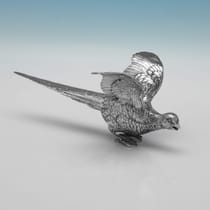 Sterling Silver Pair of Pheasants - hallmarked in 1925 Sheffield - George V - Thumbnail 2