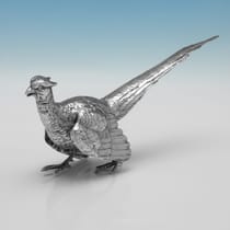 Sterling Silver Pair of Pheasants - hallmarked in 1925 Sheffield - George V - Thumbnail 4
