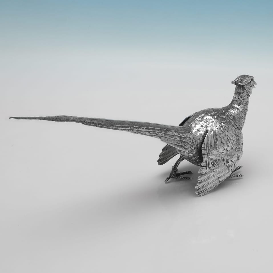 Sterling Silver Pair of Pheasants - hallmarked in 1925 Sheffield - George V - Image 5