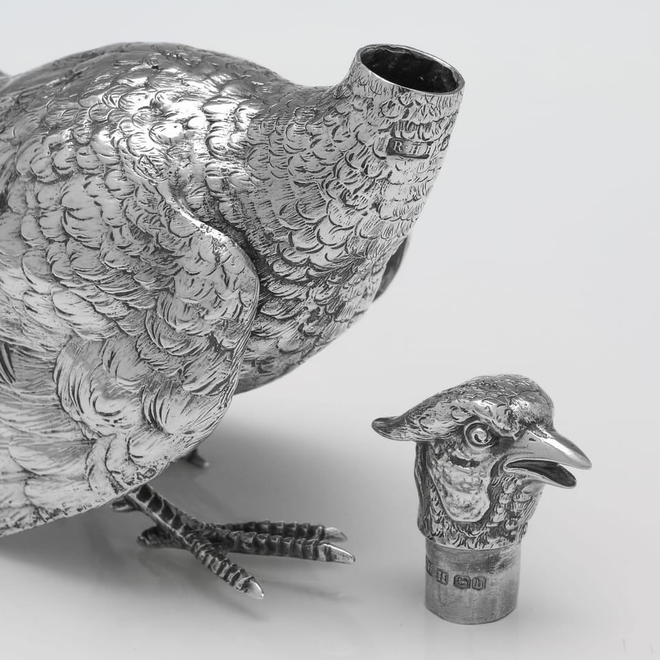 Sterling Silver Pair of Pheasants - hallmarked in 1925 Sheffield - George V - Image 7