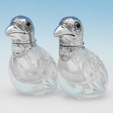 Antique Sterling Silver Novelty 'Bird' Scent Bottles - William Hornby, hallmarked in 1901 London - Edwardian