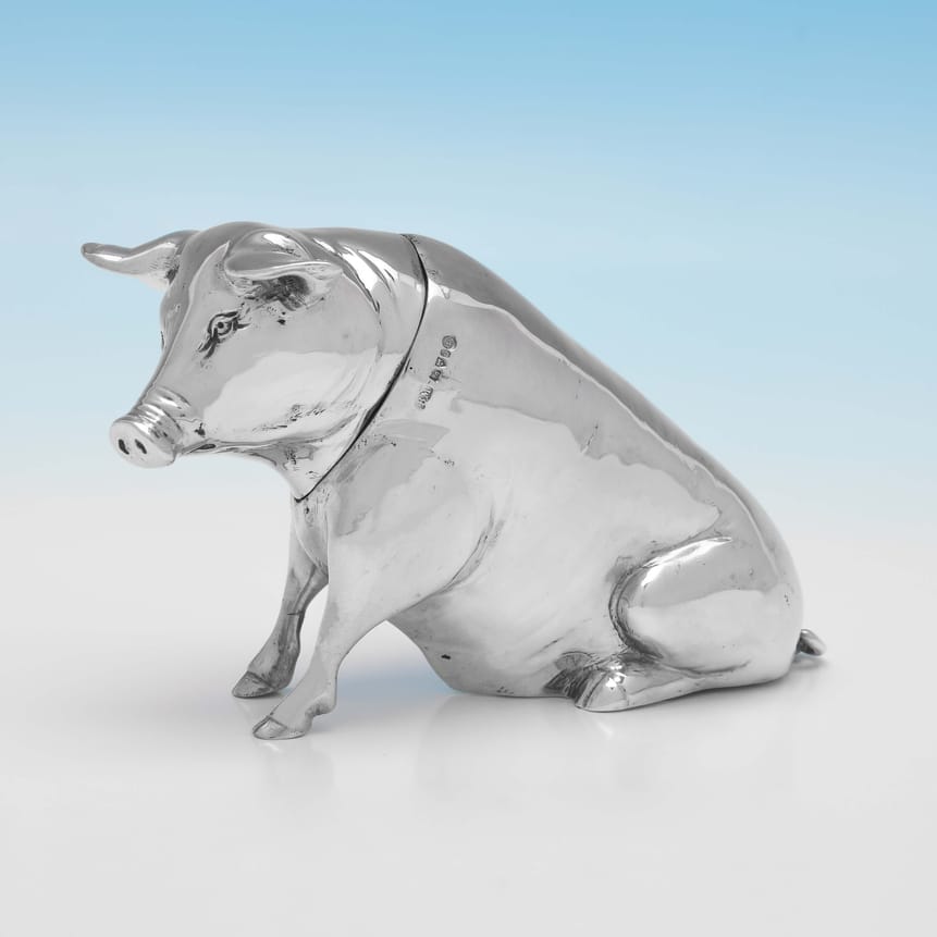 Antique Sterling Silver Model Of A Pig - Berthold Muller Hallmarked In 1903 Chester - Edwardian - Image 1