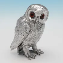 Sterling Silver Pair of Owls - Israel Segalov, hallmarked in 1937 London - George VI - Thumbnail 2