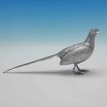 Sterling Silver Pair of Pheasants - Richard Comyns, hallmarked in 1967 London - Elizabeth II - Thumbnail 2
