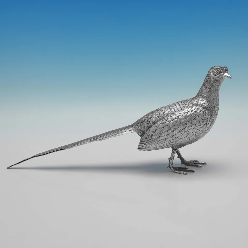 Sterling Silver Pair of Pheasants - Richard Comyns, hallmarked in 1967 London - Elizabeth II - Image 2