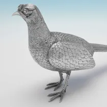 Sterling Silver Pair of Pheasants - Richard Comyns, hallmarked in 1967 London - Elizabeth II - Thumbnail 3