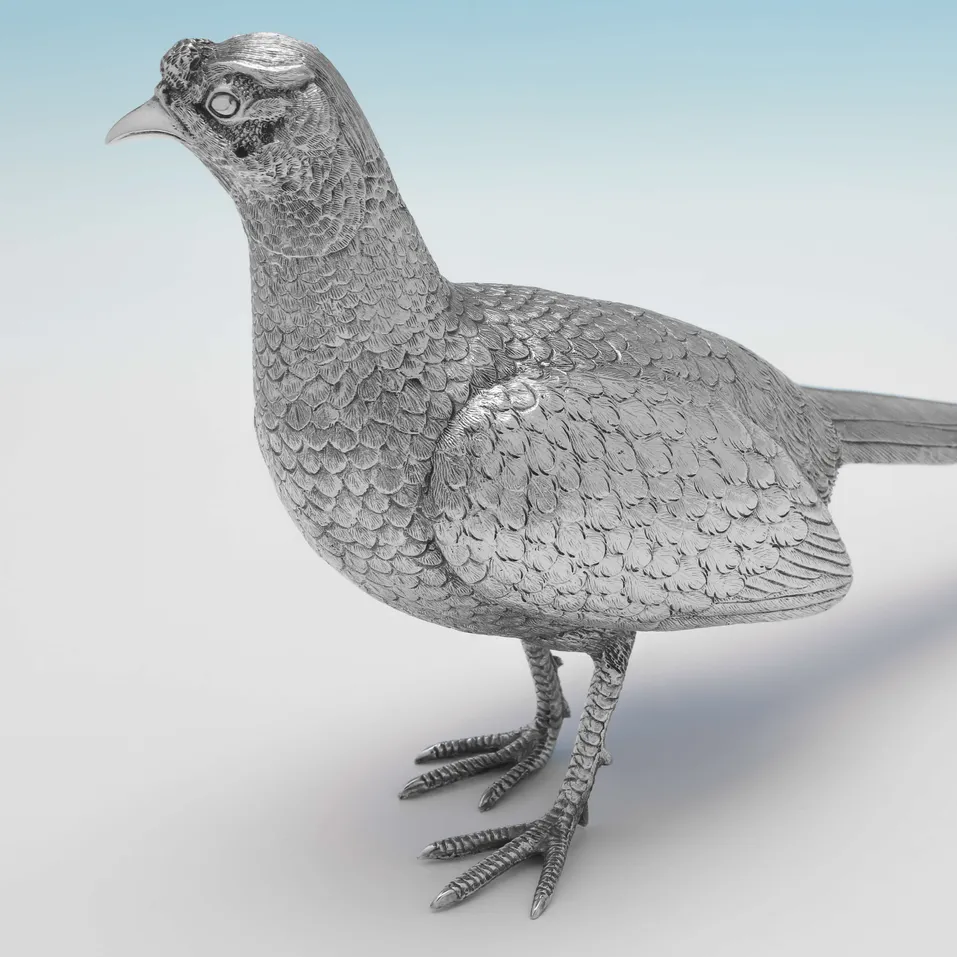 Sterling Silver Pair of Pheasants - Richard Comyns, hallmarked in 1967 London - Elizabeth II - Image 3