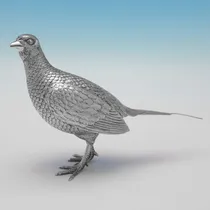 Sterling Silver Pair of Pheasants - Richard Comyns, hallmarked in 1967 London - Elizabeth II - Thumbnail 5