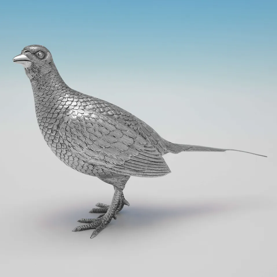 Sterling Silver Pair of Pheasants - Richard Comyns, hallmarked in 1967 London - Elizabeth II - Image 5