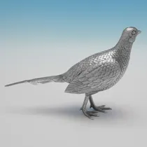 Sterling Silver Pair of Pheasants - Richard Comyns, hallmarked in 1967 London - Elizabeth II - Thumbnail 6