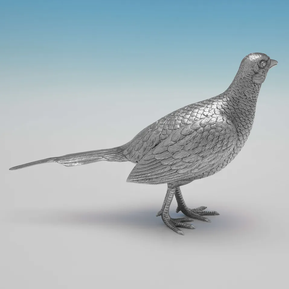 Sterling Silver Pair of Pheasants - Richard Comyns, hallmarked in 1967 London - Elizabeth II - Image 6