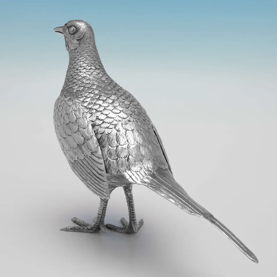 Sterling Silver Pair of Pheasants - Richard Comyns, hallmarked in 1967 London - Elizabeth II - Image 7