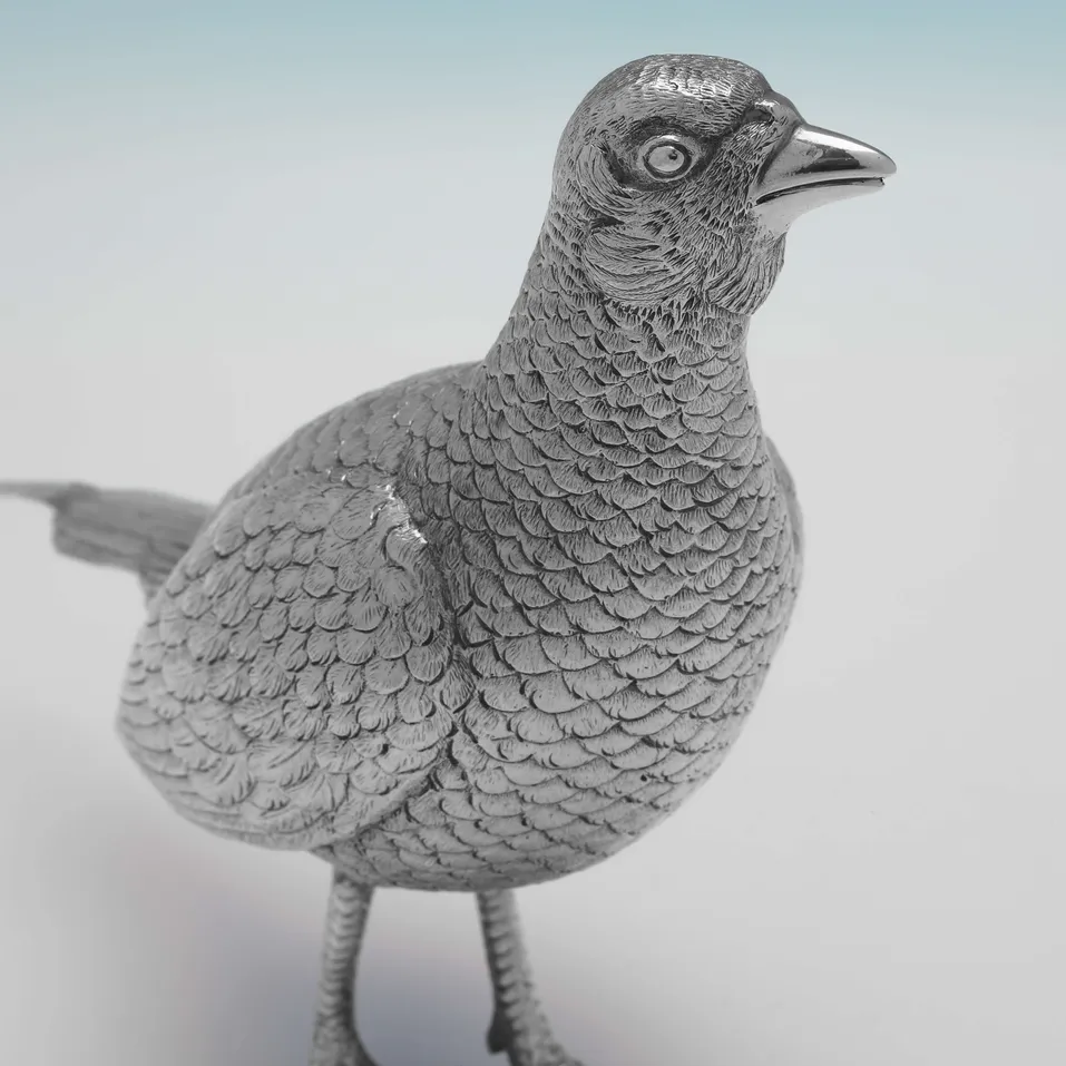 Sterling Silver Pair of Pheasants - Richard Comyns, hallmarked in 1967 London - Elizabeth II - Image 8
