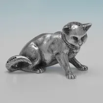 Antique Sterling Silver Cat Pepper Pot - Jane Brownett, hallmarked in 1880 London - Victorian - Thumbnail 1