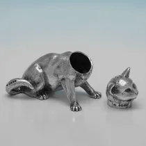 Antique Sterling Silver Cat Pepper Pot - Jane Brownett, hallmarked in 1880 London - Victorian - Thumbnail 4