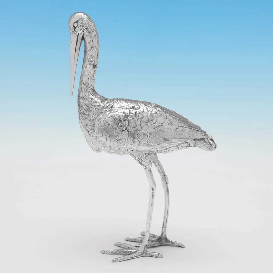 Antique Sterling Silver Stork Model - Berthold Muller, hallmarked in 1908 Chester - Edwardian