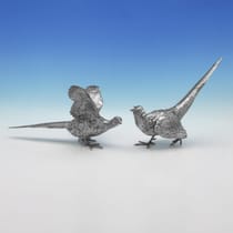 Sterling Silver Pair of Pheasants - Garrard & Co., hallmarked in 1973 London - Elizabeth II - Thumbnail 1