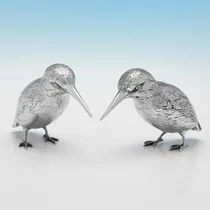 Sterling Silver Pair of Kingfisher Models - Edward Barnard & Sons, hallmarked in 1972 London - Elizabeth II - Thumbnail 1