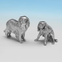 Sterling Silver Pair of King Charles Spaniel Models - C. J. Vander, hallmarked in 1995 London - Elizabeth II - Thumbnail 1