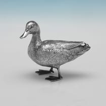 Sterling Silver Pair of Duck Models - hallmarked in 2011 London - Elizabeth II - Thumbnail 2