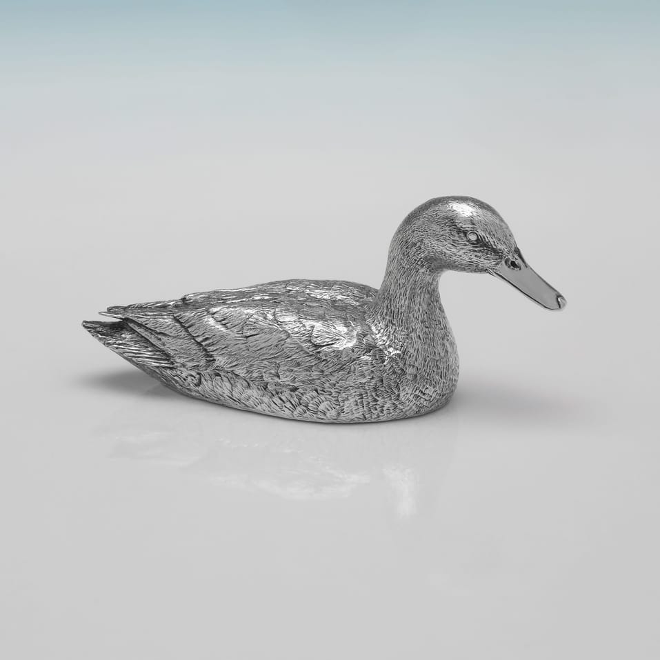 Sterling Silver Pair of Duck Models - hallmarked in 2011 London - Elizabeth II - Image 4