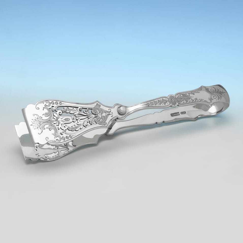Antique Sterling Silver Pair of Asparagus Servers - Fattorini & Sons, hallmarked in 1907 Sheffield - Edwardian - Image 1