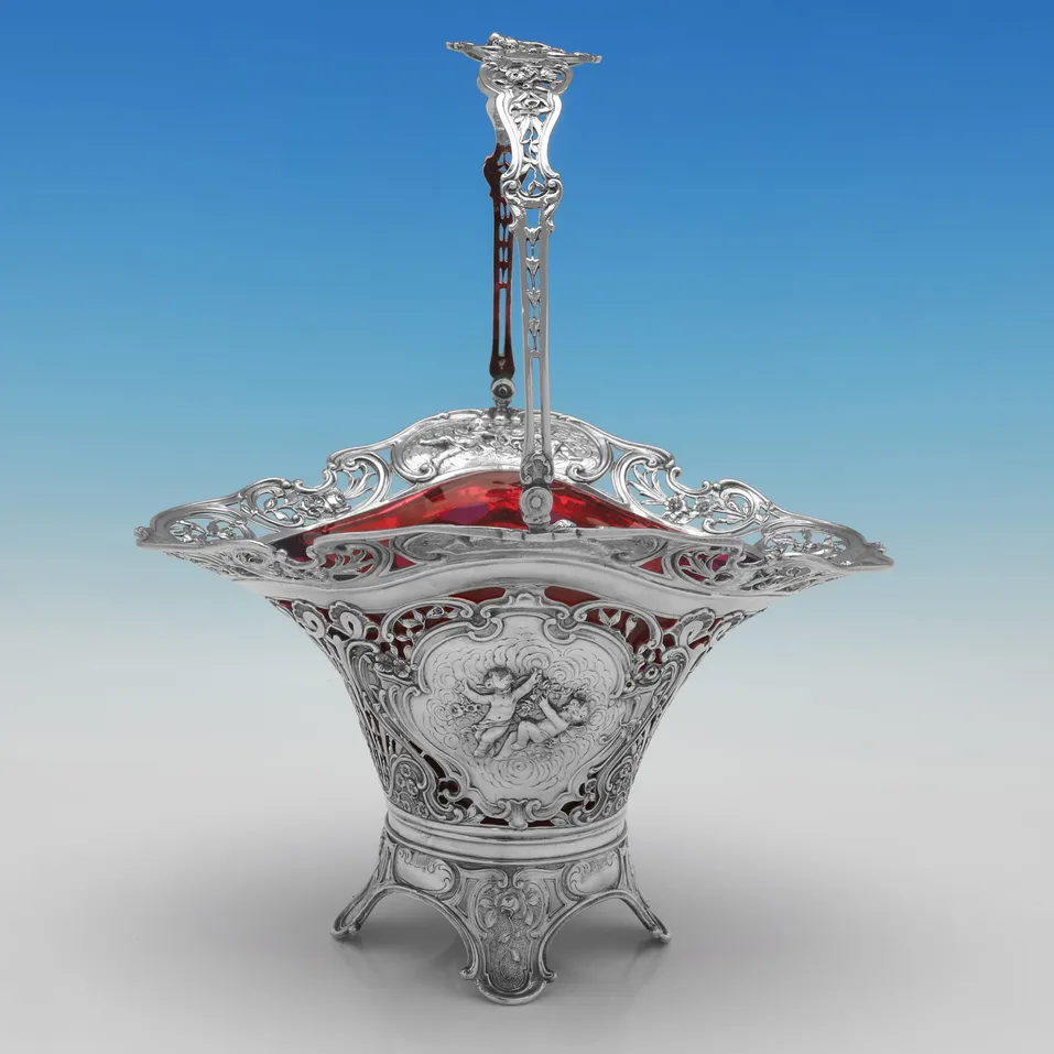 Antique 800 Standard Silver Flower Basket - made circa 1890 - Victorian - Image 1