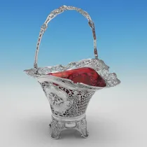 Antique 800 Standard Silver Flower Basket - made circa 1890 - Victorian - Thumbnail 2