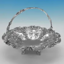 Antique Sterling Silver Basket - Hawksworth Eyres & Co., hallmarked in 1845 Sheffield - Victorian - Thumbnail 1