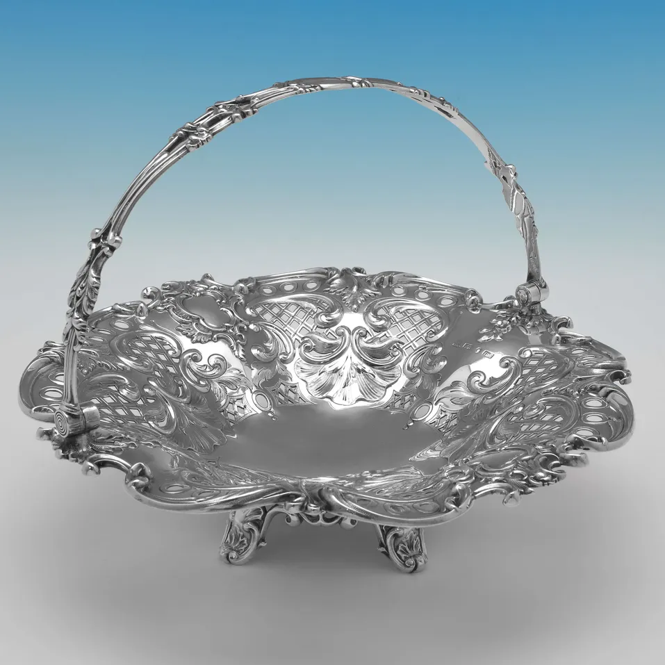 Antique Sterling Silver Basket - Hawksworth Eyres & Co., hallmarked in 1845 Sheffield - Victorian - Image 1