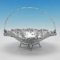 Antique Sterling Silver Basket - Hawksworth Eyres & Co., hallmarked in 1845 Sheffield - Victorian - Thumbnail 2