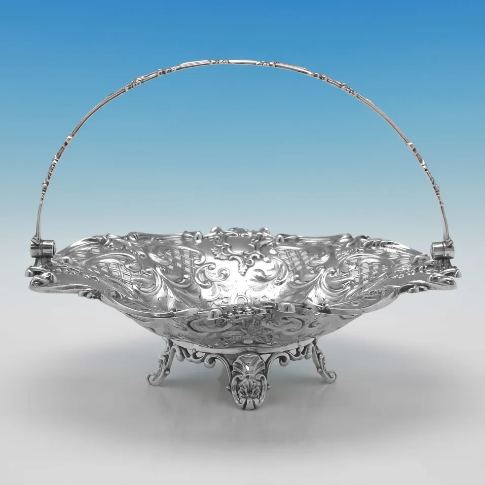 Antique Sterling Silver Basket - Hawksworth Eyres & Co., hallmarked in 1845 Sheffield - Victorian - Image 2