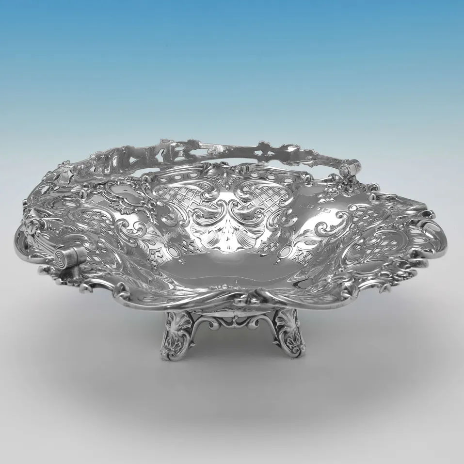 Antique Sterling Silver Basket - Hawksworth Eyres & Co., hallmarked in 1845 Sheffield - Victorian - Image 3