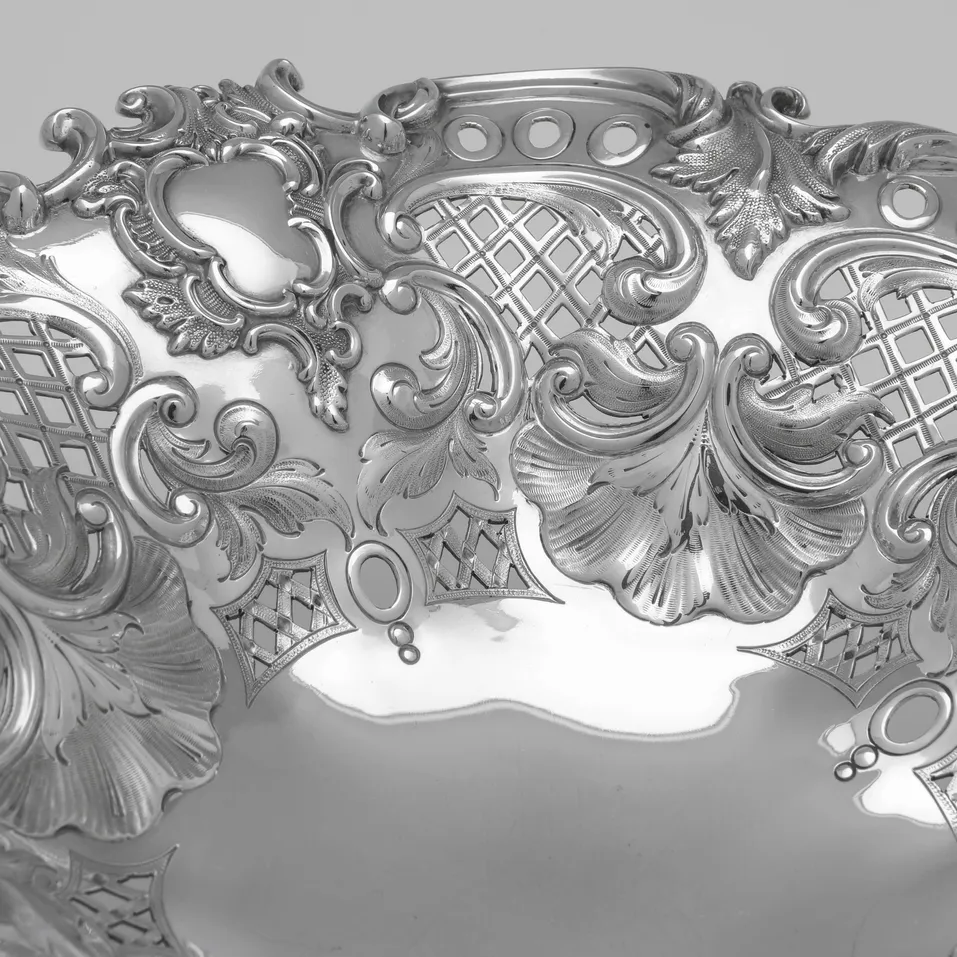 Antique Sterling Silver Basket - Hawksworth Eyres & Co., hallmarked in 1845 Sheffield - Victorian - Image 4
