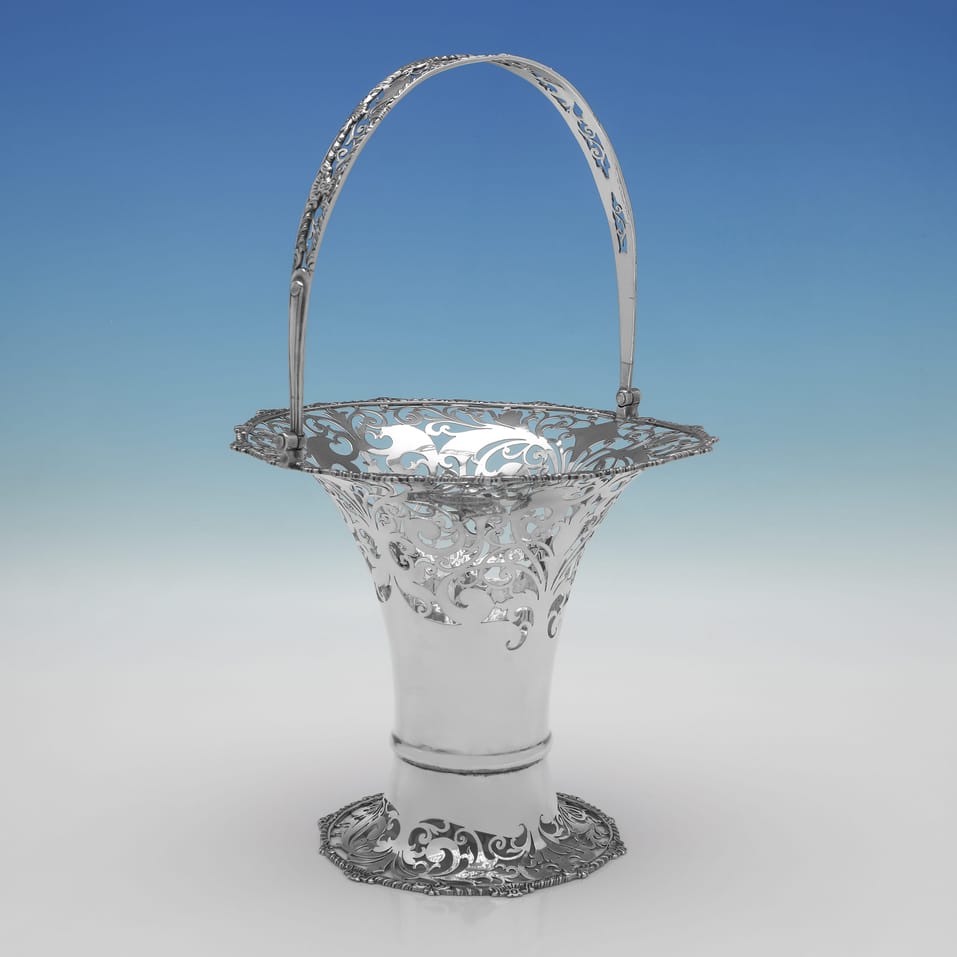 Antique Sterling Silver Flower Basket - Jackson & Fullerton, hallmarked in 1911 London - George V