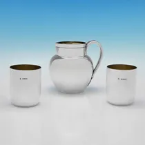Antique Sterling Silver Water Jug and Pair of Beakers - Aldwinckle & Slater, hallmarked in 1889 London - Victorian - Thumbnail 1